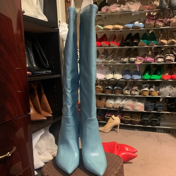 NEW CROC PRINT BLUE BOOTS - Picture 12 of 12